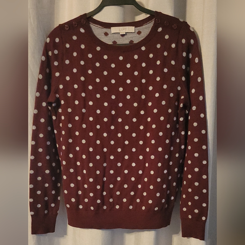 LOFT Men's Maroon Polka Dot Crewneck Sweater